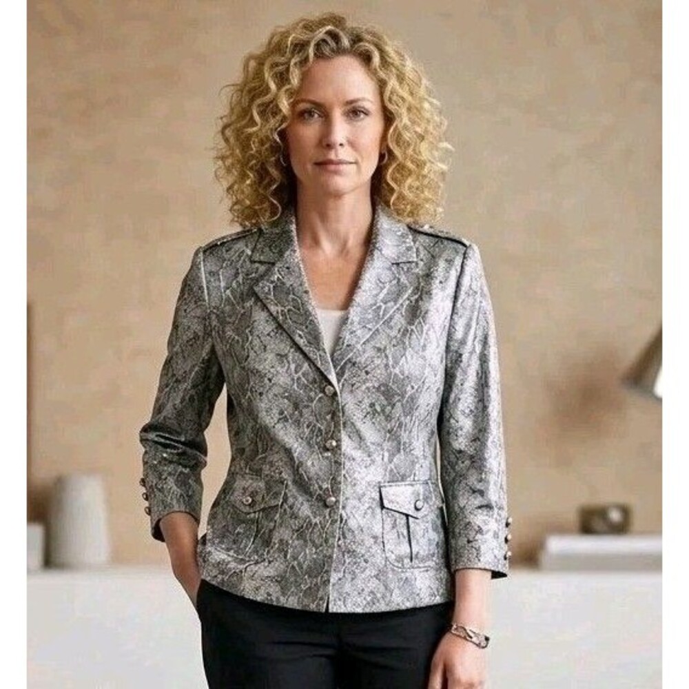 Joan Rivers Snakeskin Pattern Silver Gray Jacket XL